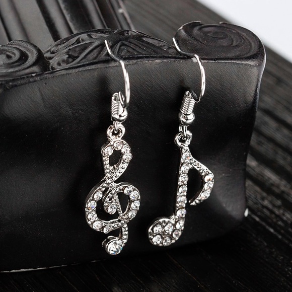 Any 2/$20! Silver Crystal Pave Musical Drop Earrings - Picture 3 of 11